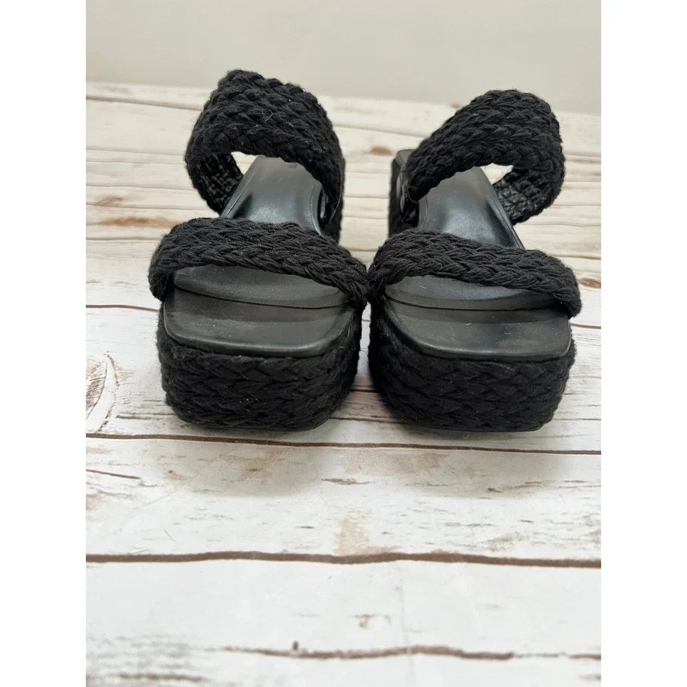 On 34th Norina Platform Slide Sandals Black Braided Woven Wedge 8M